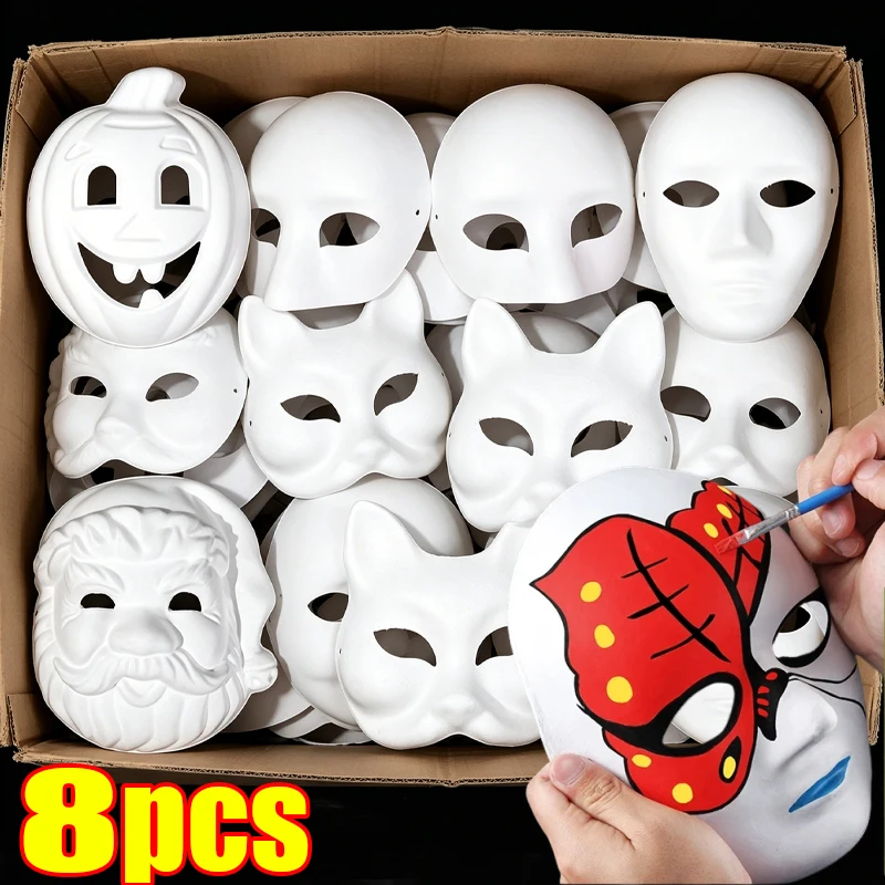 8pcs Blank Paper Facial Mask for Painting DIY Craft Halloween Party Costume Cosplay Decor Custom White Unisex Premium Quality