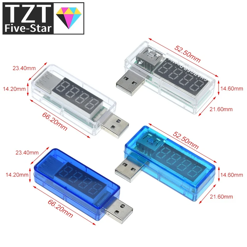 TZT Digital USB Mobile Power charging current voltage Tester Meter Mini USB charger doctor voltmeter ammeter Turn transparent