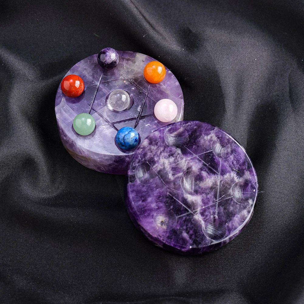 1pc Natural Crystal Seven-Star Array Crystal Base Ornament Crystal Raw Stone Round Disc Home & Office Feng Shui Decor Ornament