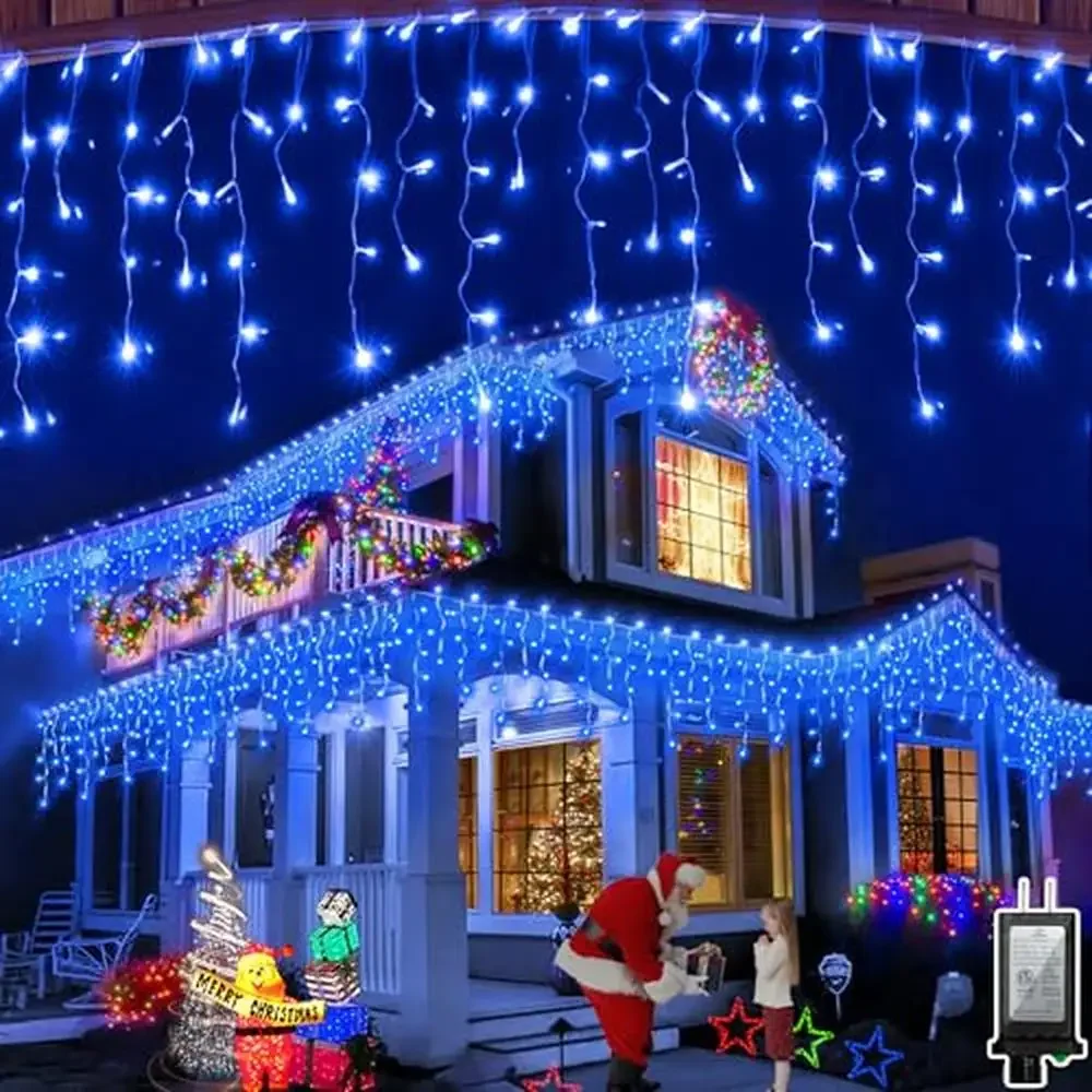 LED Christmas Curtain Lights with 1296 LEDs 288 Drops 131FT Outdoor Hanging Lights 8 Modes & Timer Plugin Fairy Lights Outdoor