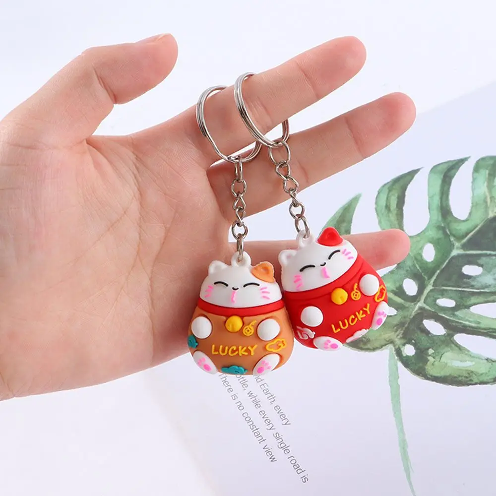 Wealth Cute Trinkets Phone Accessory Ornaments Good Luck Lucky Cat Keychain Cartoon Key Ring Car Keyring Bag Pendant