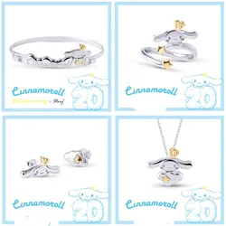 New Sanrio Cinnamoroll Bracelet Necklace Ring Ear Pendants Set Kawaii Fashion Exquisite Charm Jewelry Girl's Birthday Gift