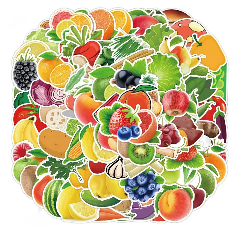 10/30/50/100pcs  Fruit Vegetable Stickers Infants Education DIY Children's Toy Car Skateboard Laptop Decals Graffiti Sticker