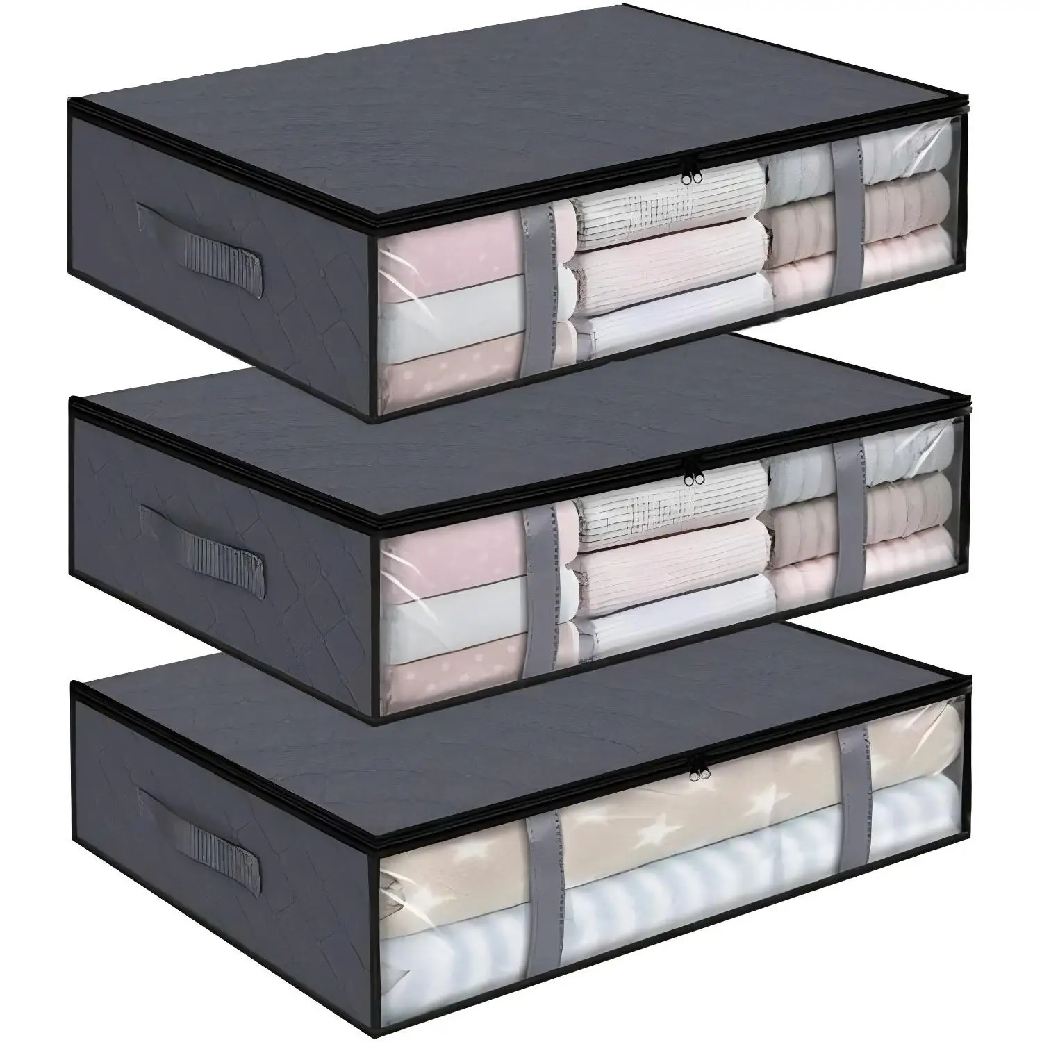 1/2/3-Pack Under Bed Thick Storage Containers with Clear Window & Handles, Large Capacity for Blanket Bedding Clothes Comforter