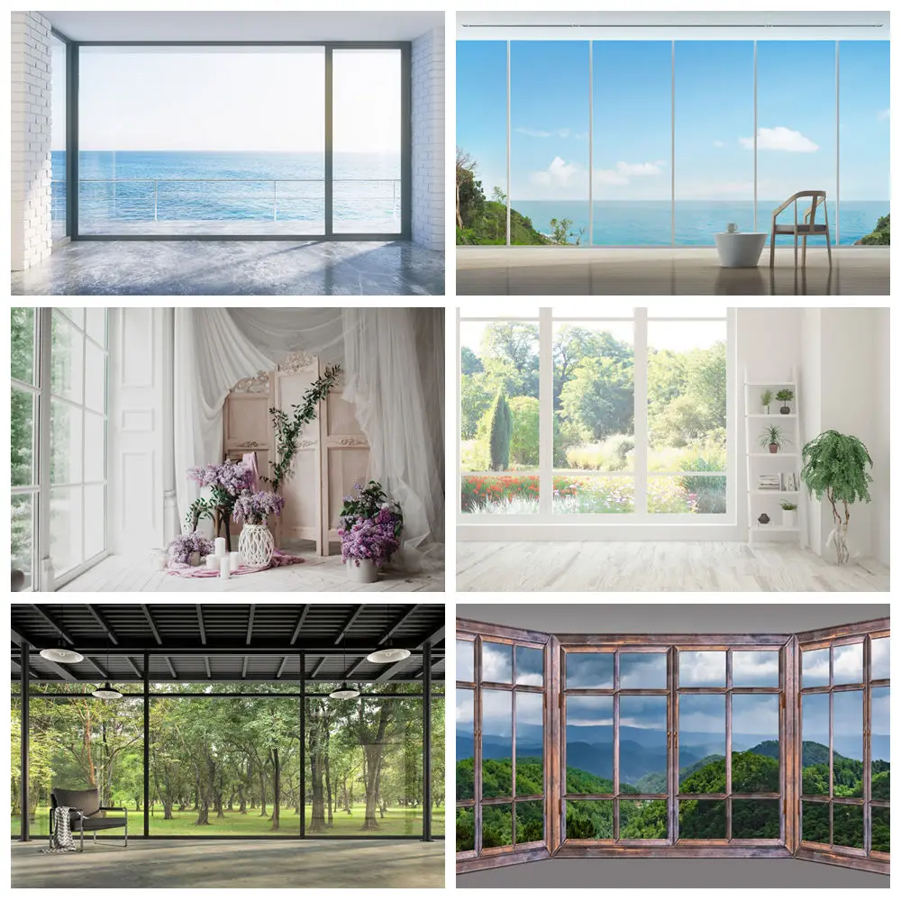 

Window Scenery Backgrounds For Photographs Windowsill Curtain Plants Indoor Decor Adult Baby Portrait Backdrop Photo Studio Prop