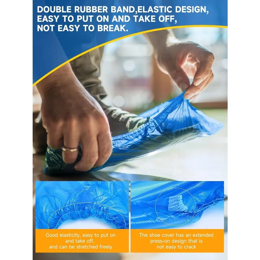 일회용 미끄럼 방지 신발 커버 300개입 (150쌍) 파란색 플라스틱 실내용 특대형 발 보호 방수 부츠