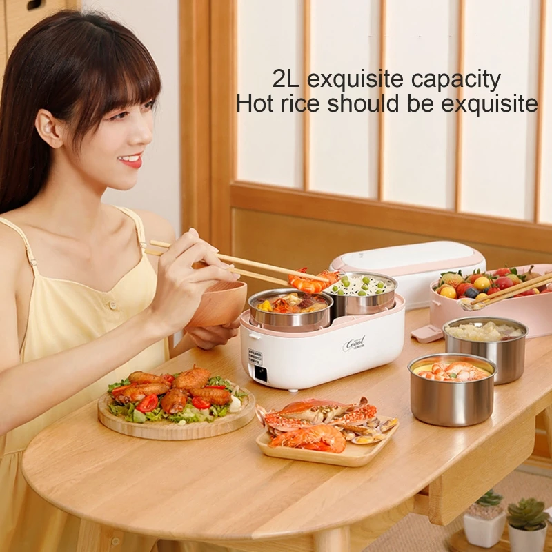 Caixa almoço elétrica aquecedor alimentos à prova vazamento portátil com recipiente aço inoxidável para carro & casa durável