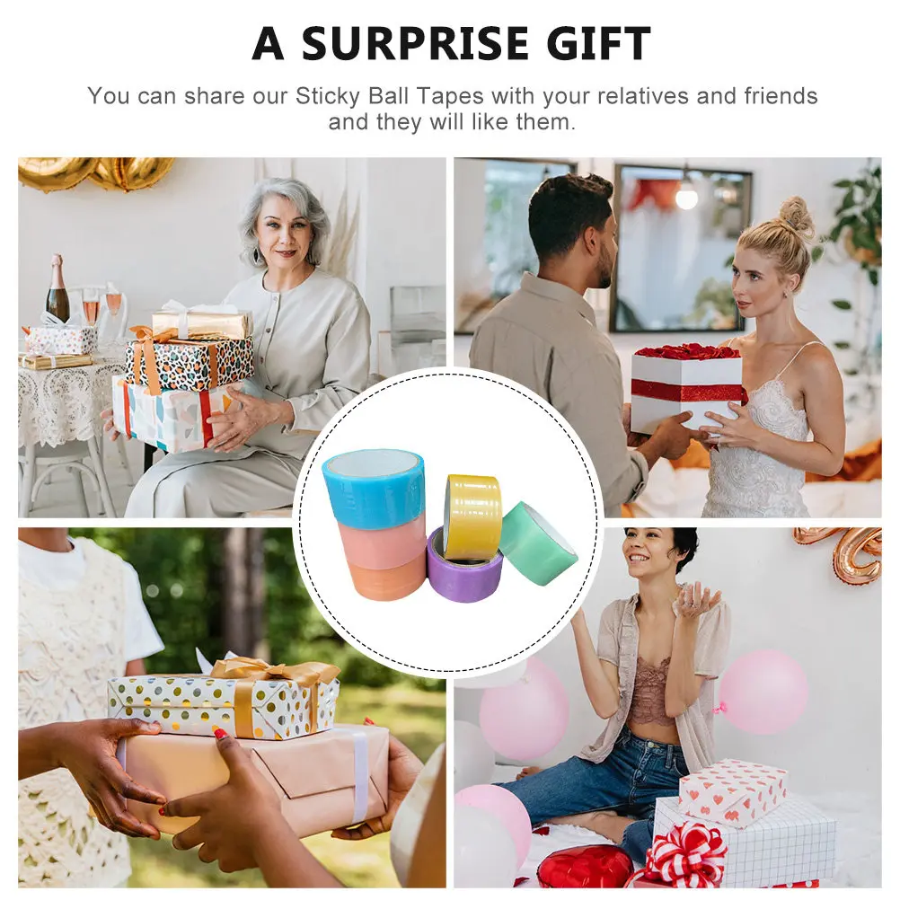 

6 Rolls Sticky Ball Tapes For Diy Fidget Stress Relief Adhesive Colored Tapes Kids Adults Relaxing Play Decorative Tape