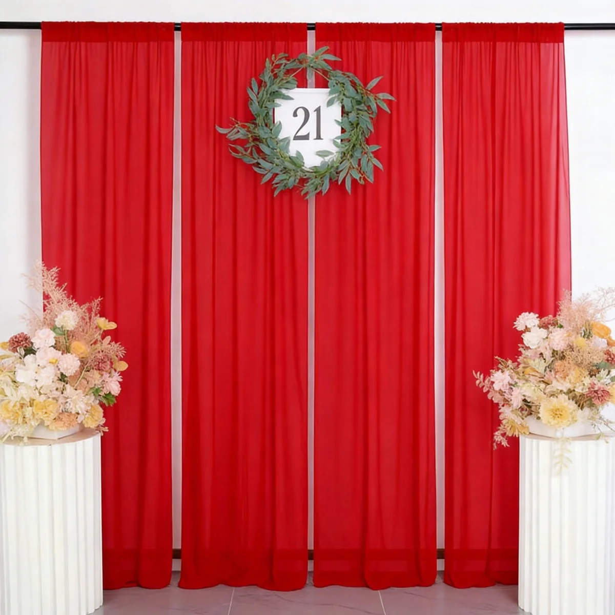 

4 Panels-5ft×7ft Red Chiffon Backdrop Curtain for Parites Wedding Sheer Curtain Photo Backdrops Drapes for Baby Shower Birthday
