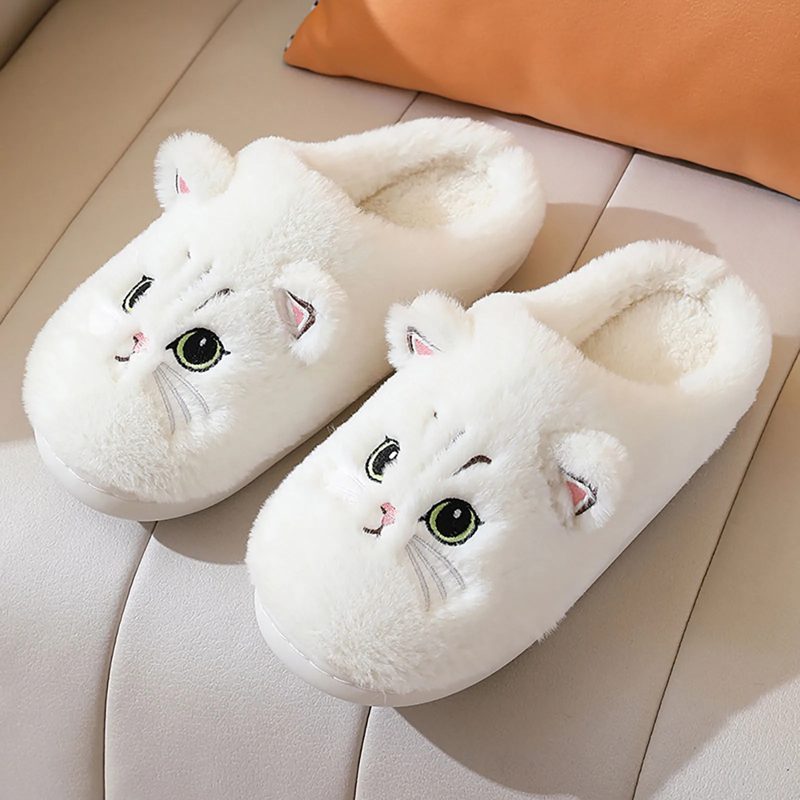 Cute Cat Slippers Fluffy Furry Women Home Platform Slippers Men Autumn Winter Plush Slides Indoor Fuzzy Slippers Cotton Shoes