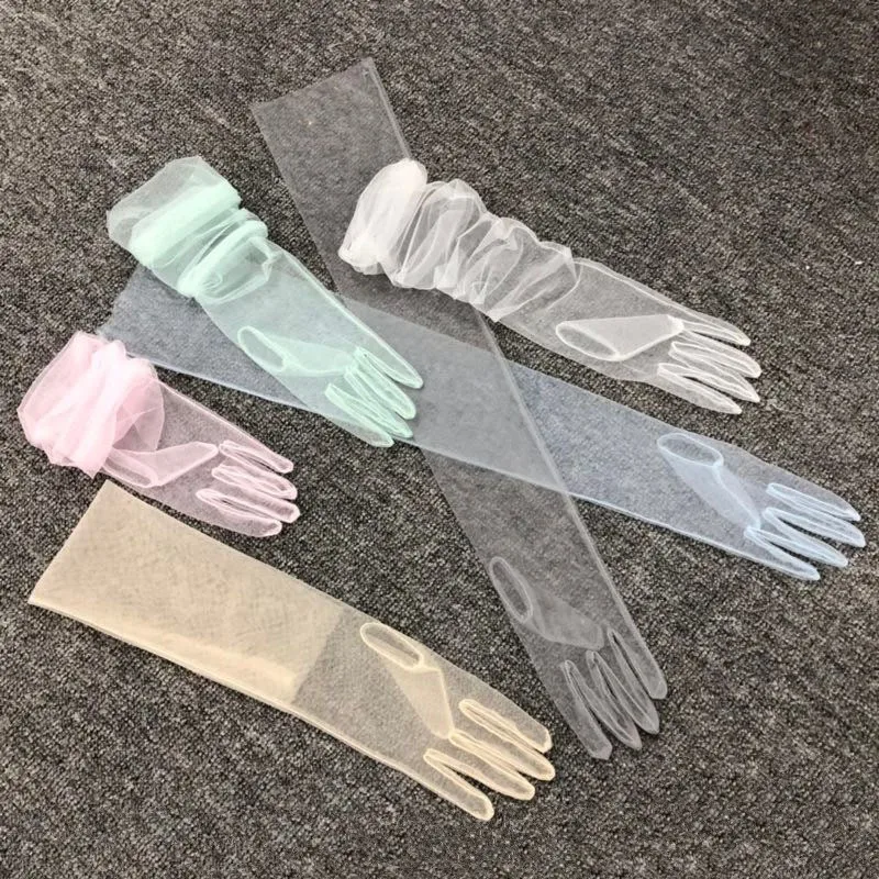 Lange Ellenbogen Länge Finger Multicolor Braut Handschuhe Semi Sheer Weiche Tüll Hochzeit Handschuhe Guantes de Encaje ST208