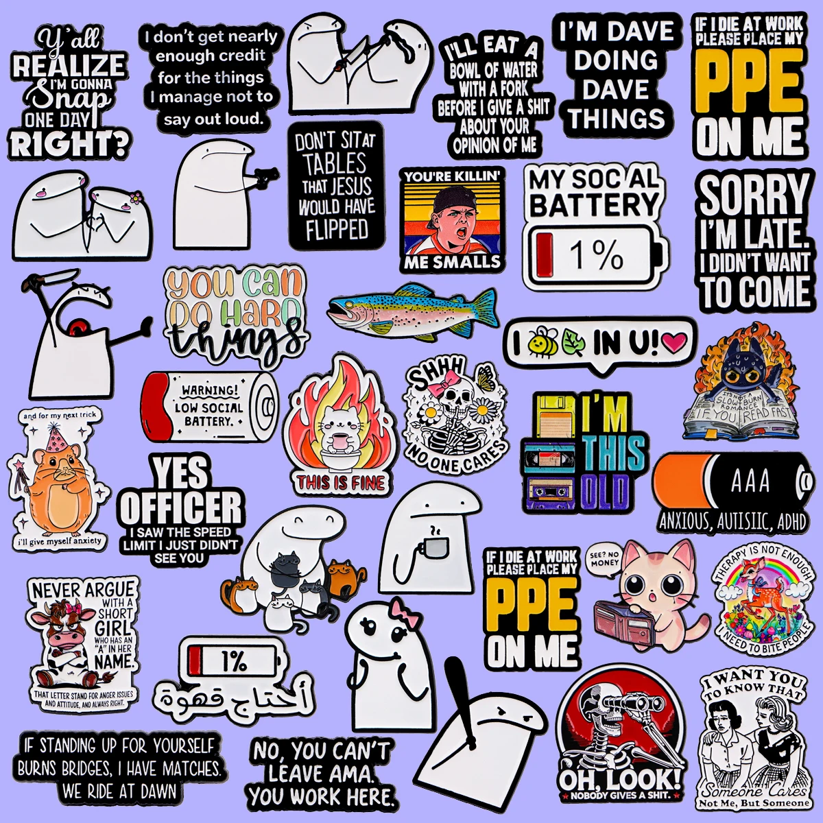 

Angry Cat Enamel Pin Cartoon Skeleton Metal Brooches Clothes Decoration Battery Quotes Badge Cosplay Accessories Holiday Gifts