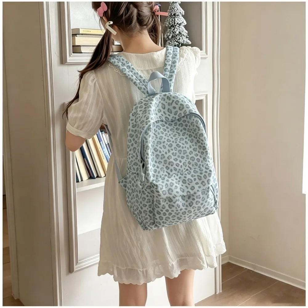 Casual Leopard Print Women Backpack Lightweight Design Unique Style School Bag Nylon Material Casual Daypack Travel Use