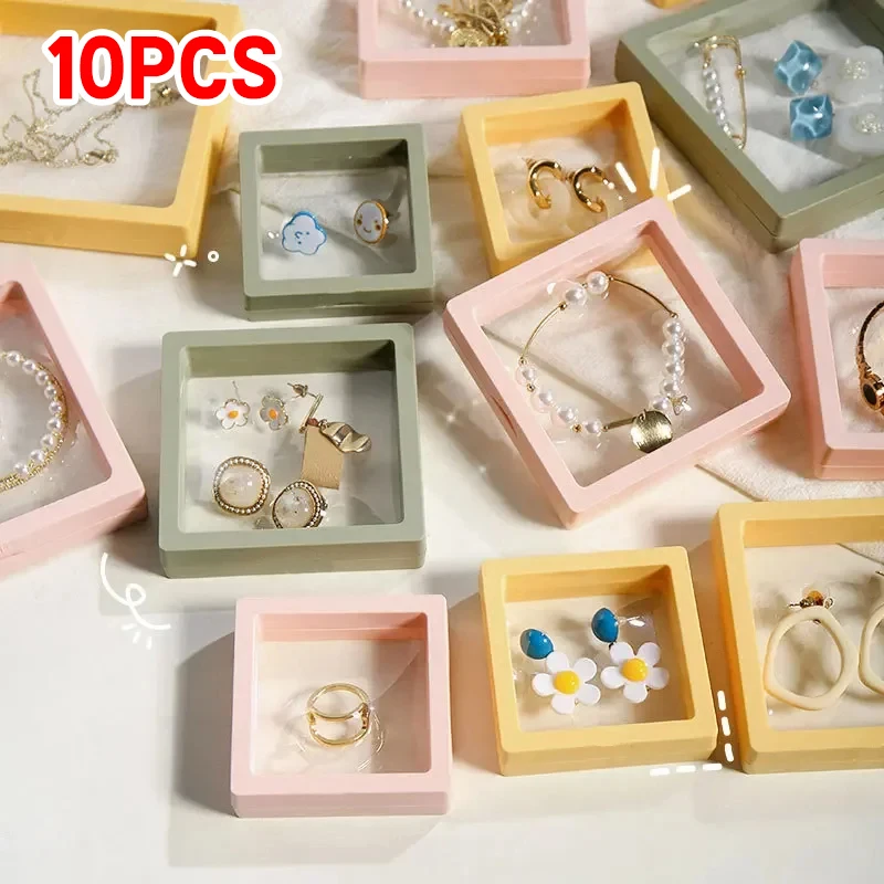 

10PS Transparent Film Jewelry Packing Box Suspended Ring Earrings Display Stand Holder Coin Collection Storage PET Membrane Case