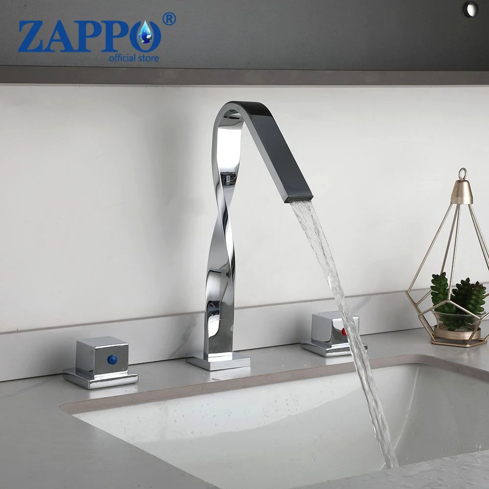 

ZAPPO Bathroom Faucets Widespread Sink Vanity Faucet 3 Holes Deck Mount 2 Handle Lavatory Sink Mixer Faucet with Artist Spout