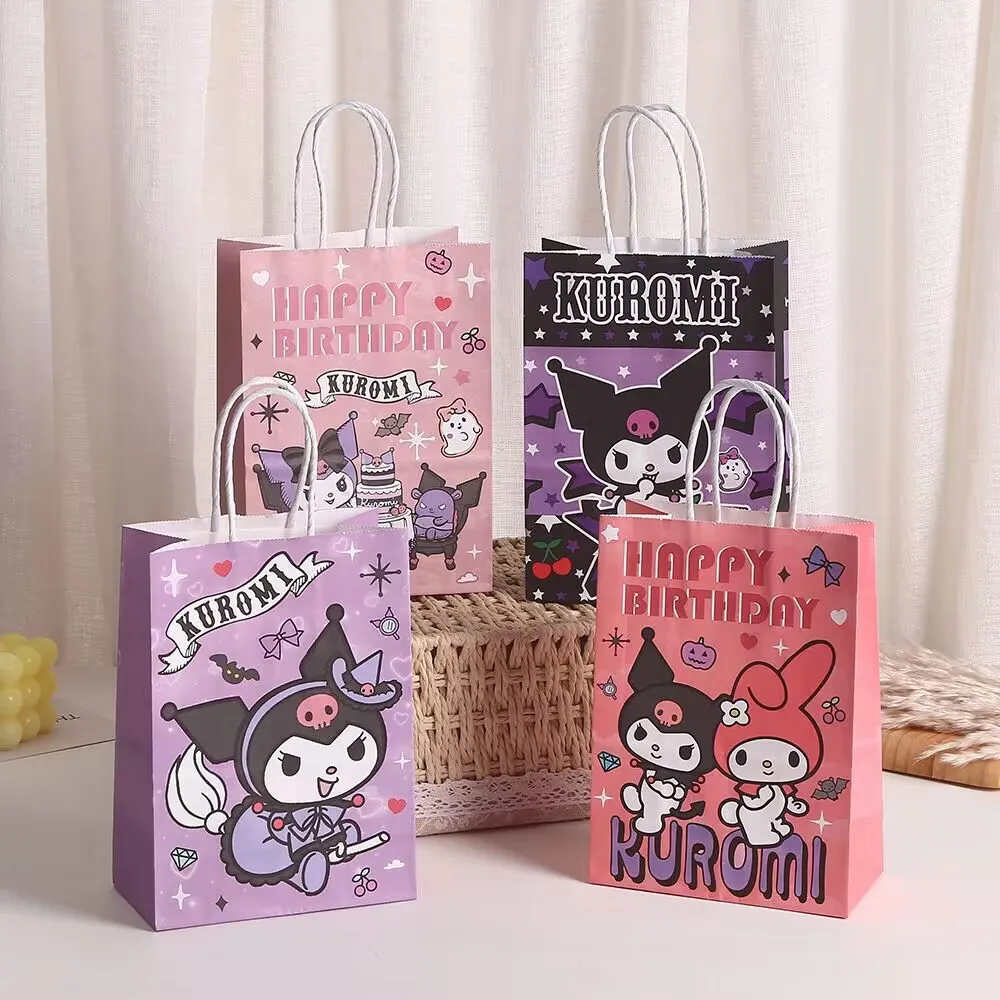 

Hot Sanrio Hello Kitty Handbag Snack Gift Bag Cartoon Kuromi Cute Kraft Paper Bag Theme Party Gift Bag Dessert Packaging