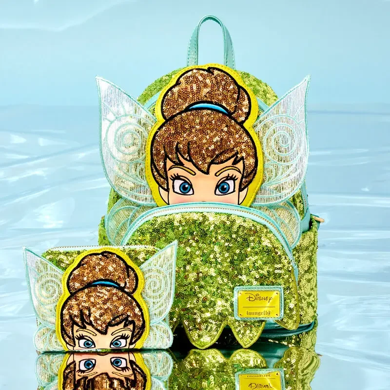 

New Disney Loungefly Tinker Bell Sequined Ladies Mini Backpack Anime Peripheral Children's Satchel Cute Princess Backpack Gift