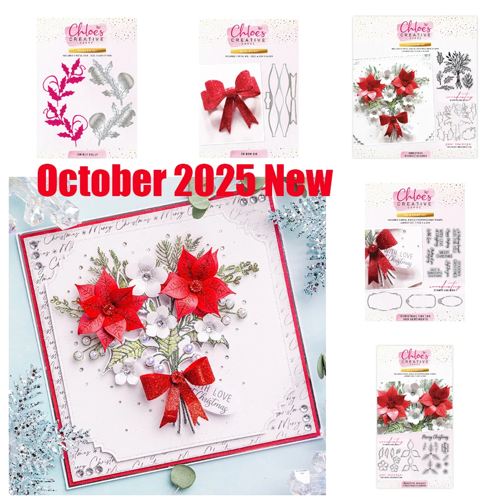 

2025 October New Metal Cutting Dies Stamps for DIY Photo Album Scrapbook Greeting Diary Christmas Bouquet Builder Swirly Holly