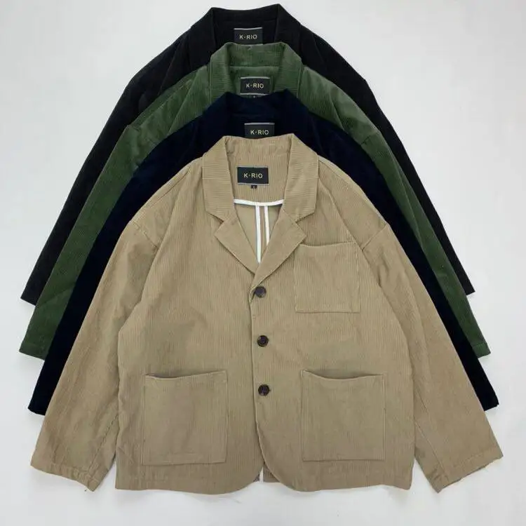 Dropped Shoulder Unisex Loose Fit Retro Corduroy Blazer Oversized Wide Fit Minimalist Euro-American British-style Suit Jacket
