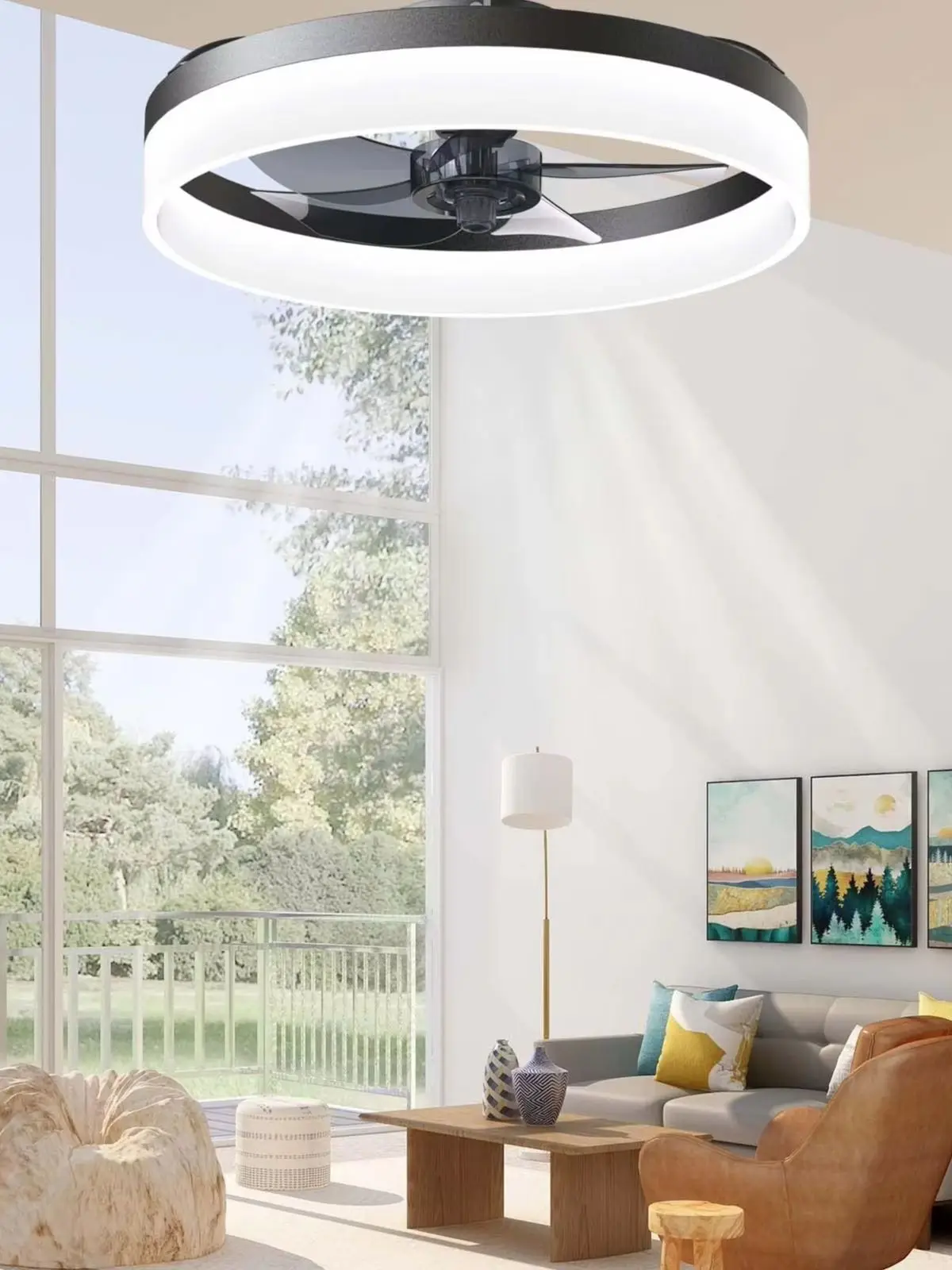 Lampa Sufitowa z Wentylatorem Jelena, Nowoczesny Design Pierścieniowy, Cichy Wentylator Sufitowy LED z Pilotem, Silnik z Możliwością Zmiany Kierunku Obrotów, do Sypialni, Gabinetu, Jadalni, Dekoracja — 2