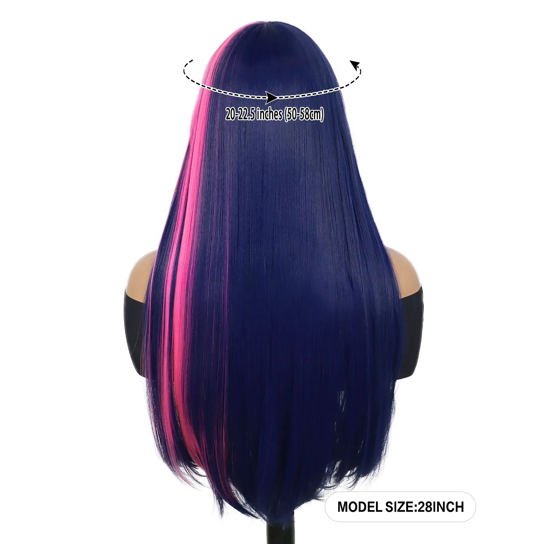 Synthetic Twilight Sparkle Wigs for Women Dark Blue Purple Long Straight Hair Wig with Bangs Pony Cosplay Costume Little Horse