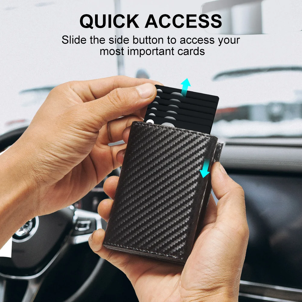 Carbon fiber Men Wallet with Aluminum Card Holder Case RFID Blocking Automatic Pop Up Cardholder Purse Business Male Money Bag