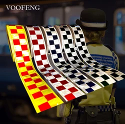 VOOFENG Print Checker nastro in PVC riflettente microprismatico cucito su borsa per vestiti abbigliamento da lavoro della polizia nastro di avvertimento riflettore larghezza 5cm