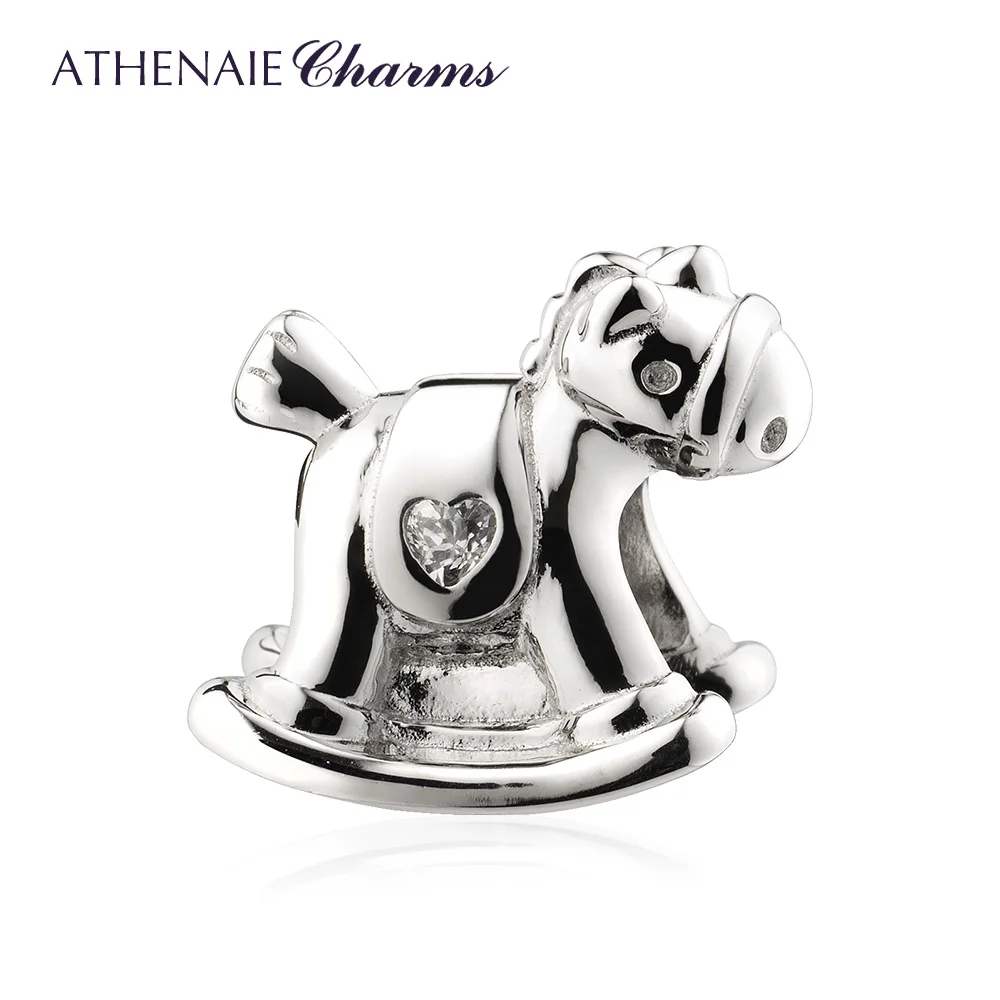 ATHENAIE 925 Sterling Silver Rocking-Horse Toys Charms Beads for Women Bracelet Necklace For Children Gift