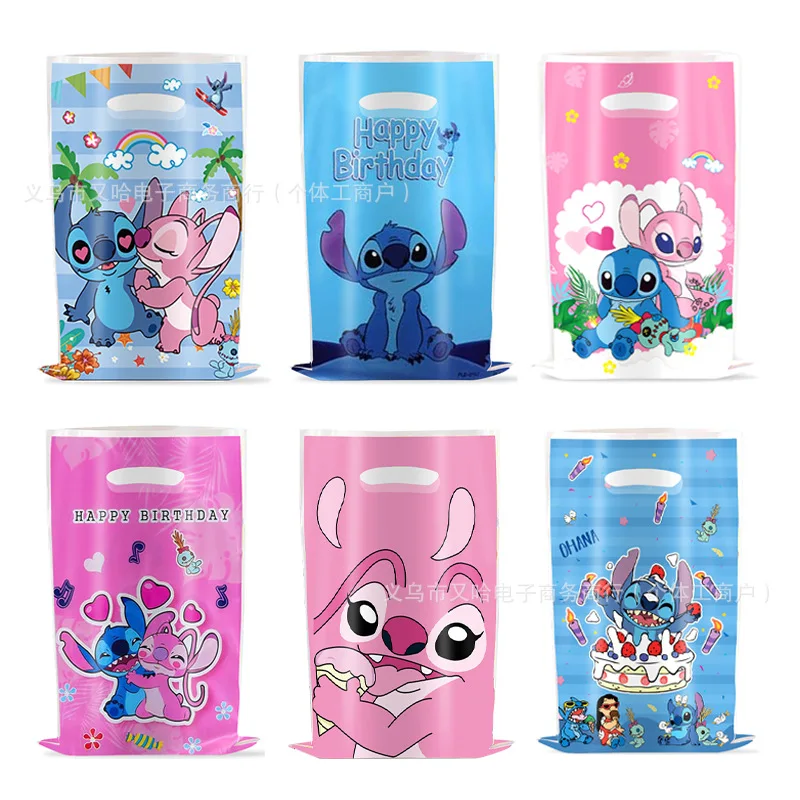 

10/50pcs Stitch gift bags, pearlescent candy bags, hand-held gift bags, decorative birthday party disposable plastic bags, gifts