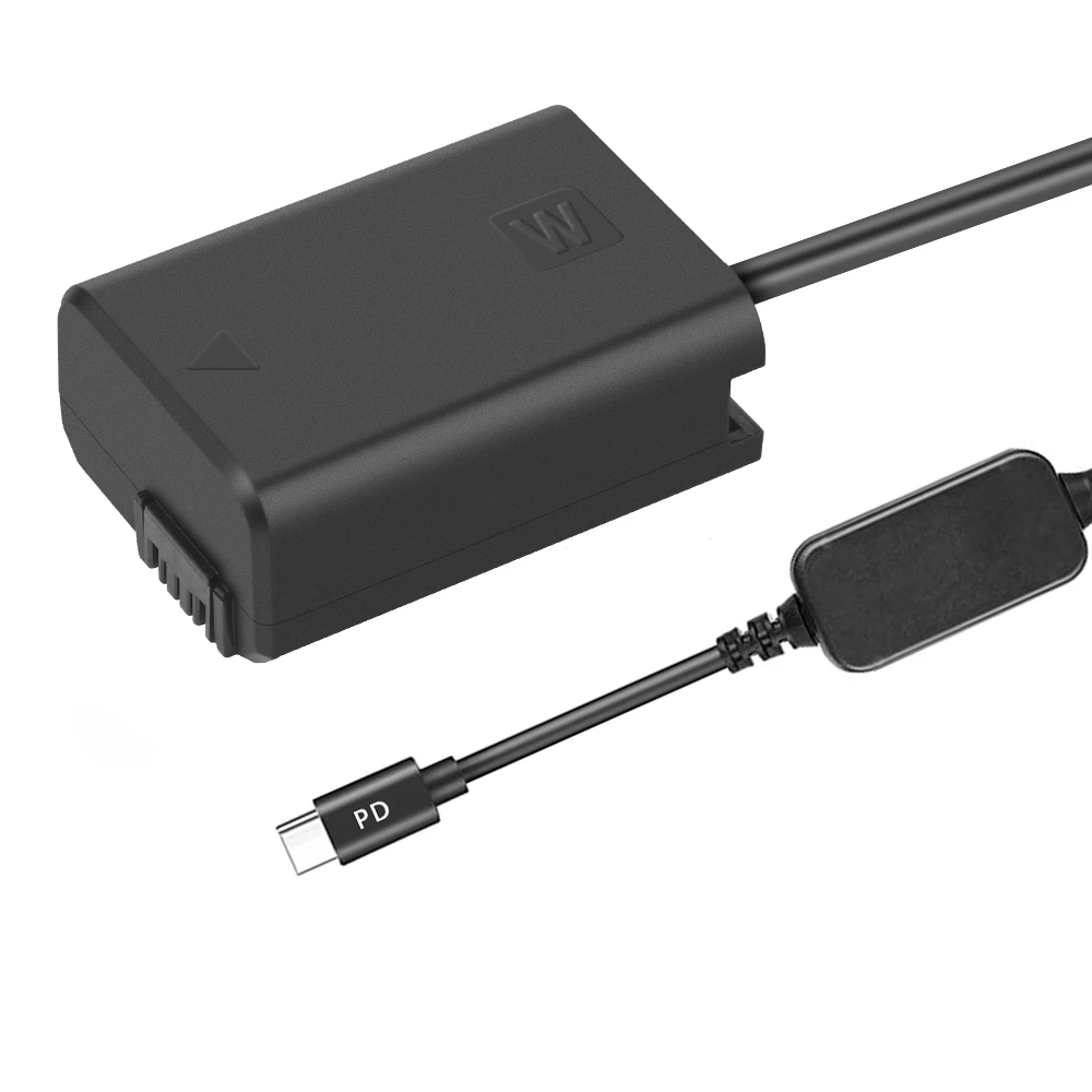USB-C NP-FW50 bateria manequim dc adaptador ac AC-PW20 para sony alpha a6400 ILCE-6400 6500 6300 6000 5100 5000 3000 câmera