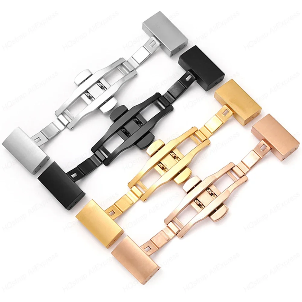 316L Stainless Steel Butterfly Buckle 16mm 18mm 20mm 22mm Metal Silicone Strap Replacement Clasp Double Press Button Accessories