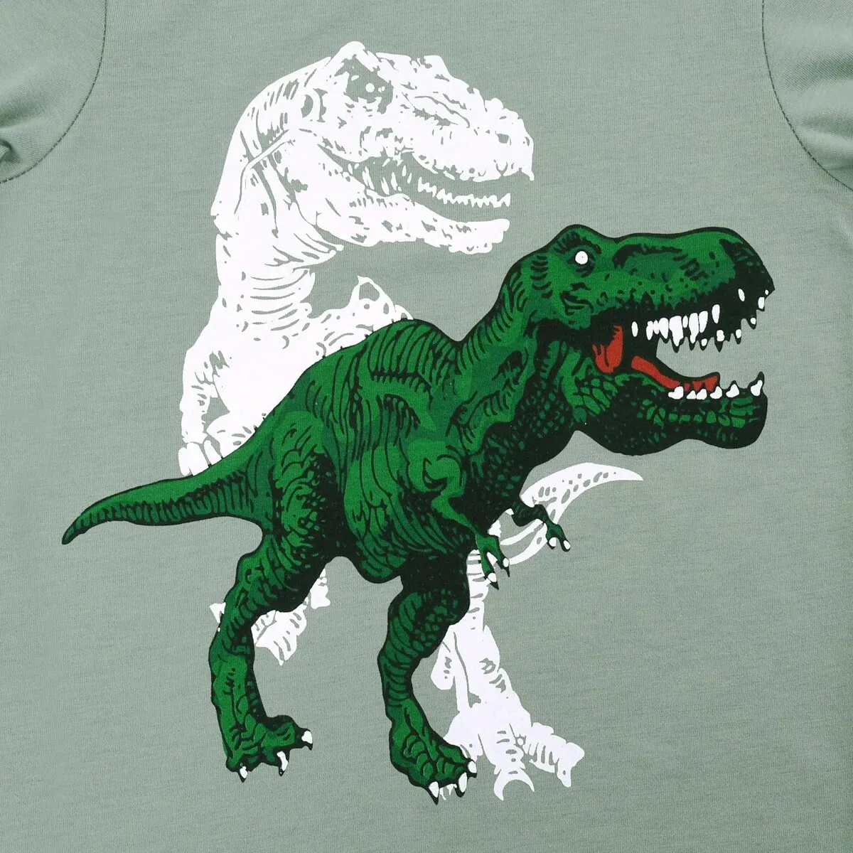 Pijamas para niños, conjunto de pantalones y top de manga larga con estampado de dinosaurio T-rex, conjunto de pijama informal cómodo, ropa de