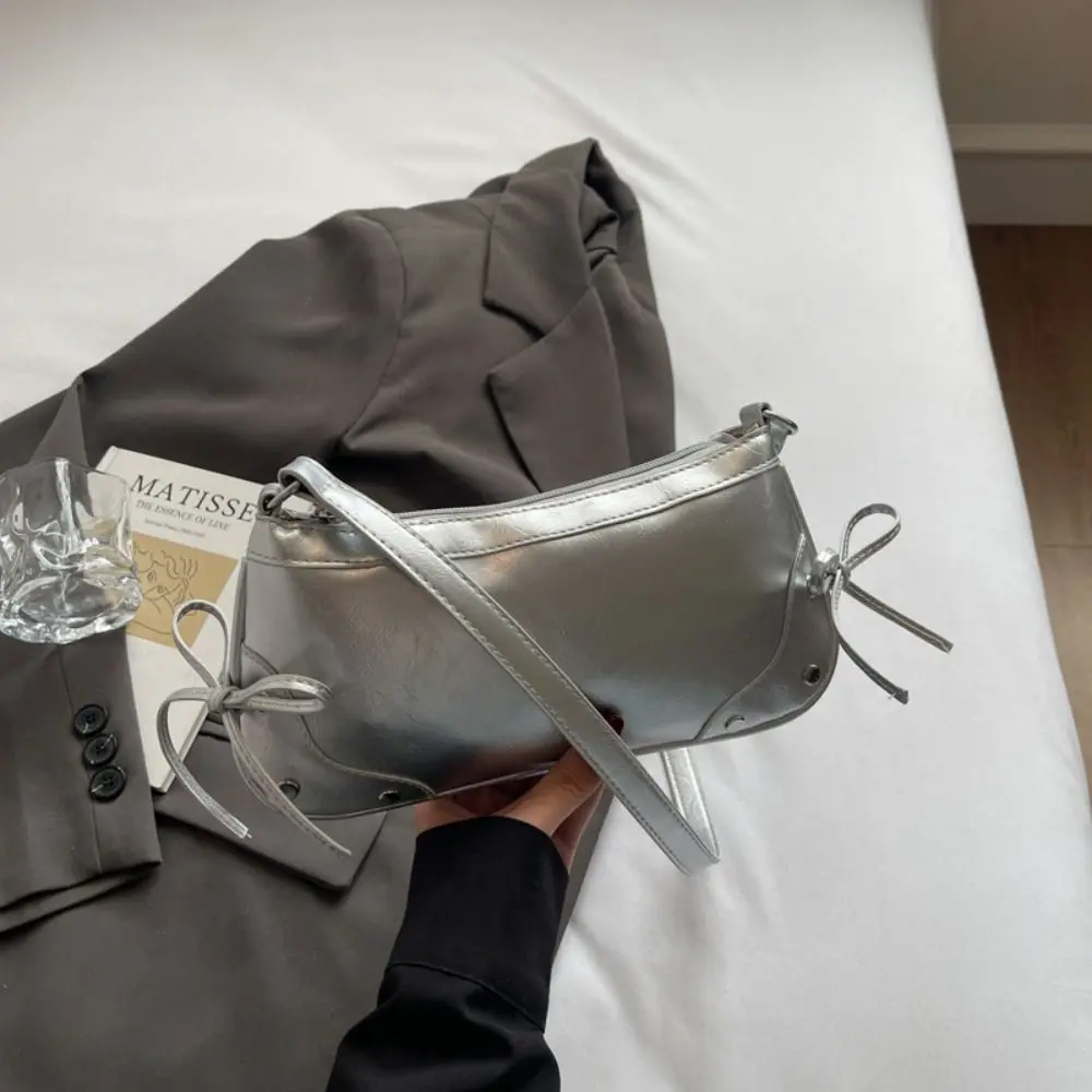 

Fashion Solid Color Shoulder Bag Bow Tie Y2K Armpit Bag Designer PU Leather Women Handbag Ladies