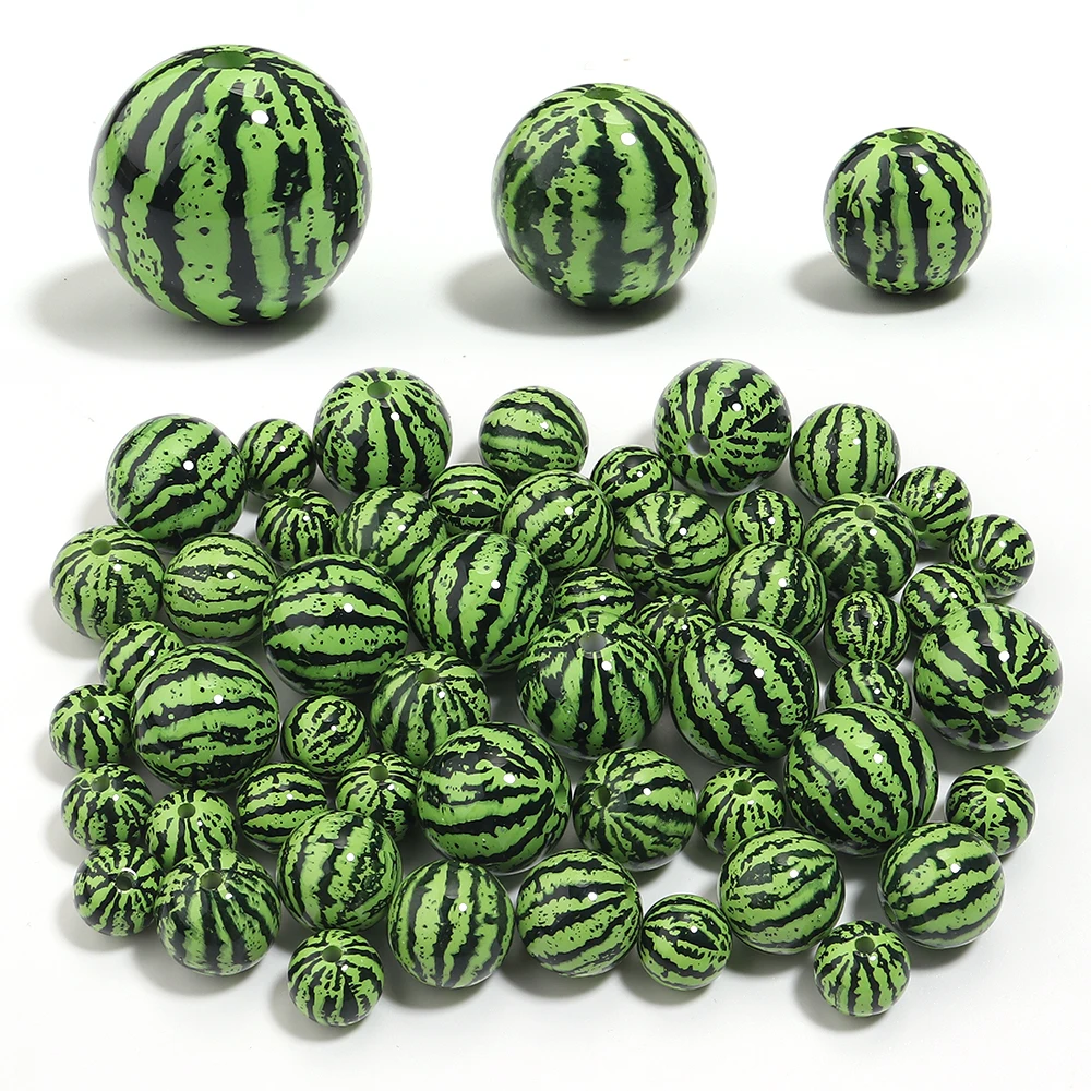 5-10 Buah Manik-manik Akrilik Buah Simulasi Manik-manik Semangka Manik-manik Longgar Bergaris untuk Membuat Perhiasan DIY Aksesori Gelang Kalung