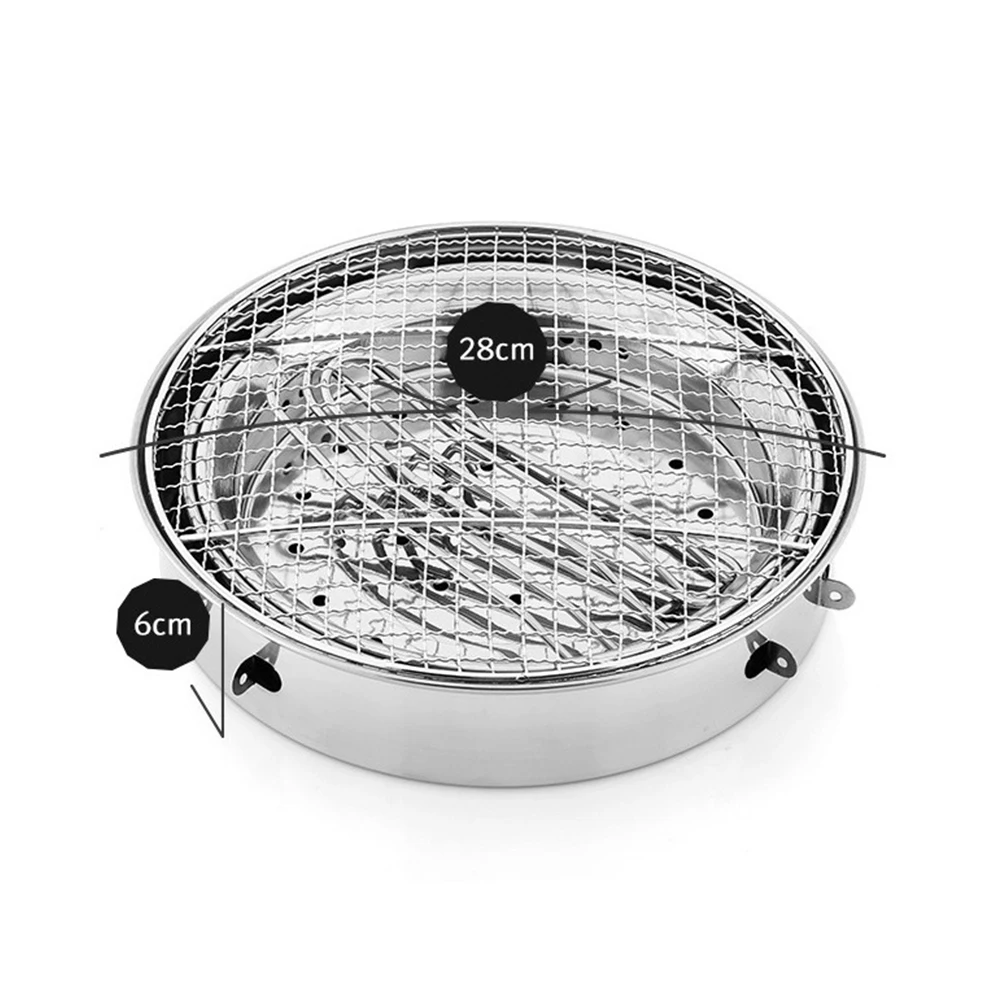 Outdoor Round Three-layer Grill Stainless Steel Portable BBQ Grill Net Camping Picnic Charcoal Stove Detachable Folding Grill