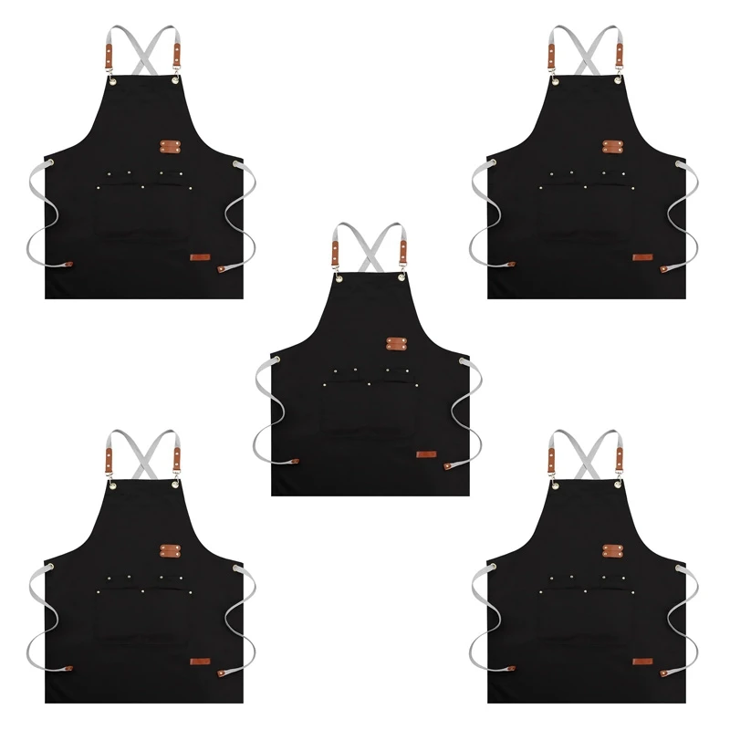 5X Chef Apron-Cross Back Apron For Men Women,Cooking Aprons With Adjustable Straps And Large Pockets(Black)