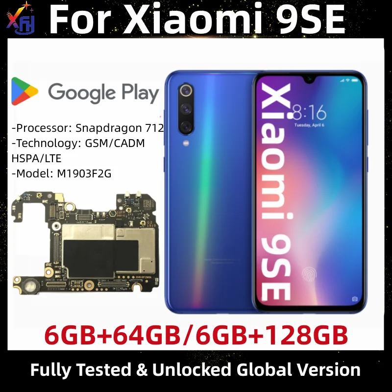 Motherboard for Xiaomi Mi 9SE, Unlocked Mainboard, with Google Playstore Installed, 64GB, 128GB ROM