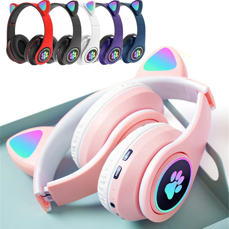 

Cute Cat Bluetooth Headphone Wireless Headset Foldable Hifi Music Stereo Noise Cancel Earphone TF Card For Kids Girls Gifts