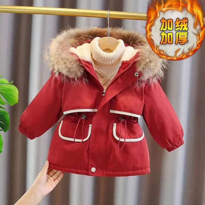 Girl's Winter Coat 2024 New Western Style Thickened Children's Cotton Clothes Girl's Parker Letter Cotton Clothes Korean Edition