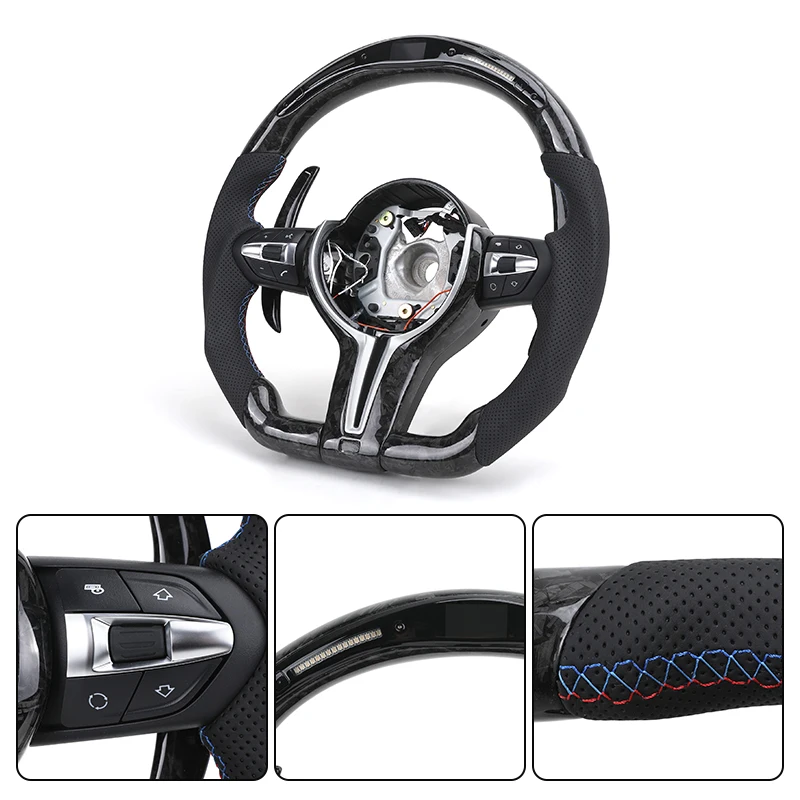 With LED M Sport Volant Forged Carbon Shift Paddle Steering Wheel For BMW 3 Series E90 E92 E81 E82 E87 E88 X1 E84 X5 E70 X6 E71