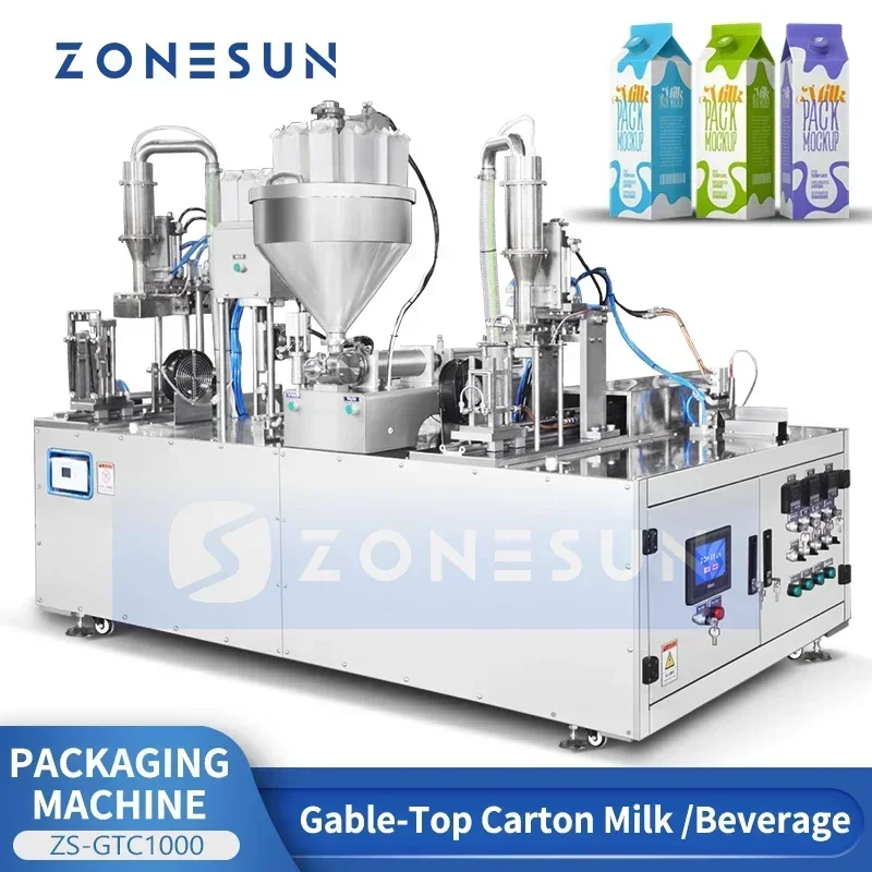 ZONESUN ZS-GTC1000 Riempitrice per cartoni liquidi per linea di imballaggio di bevande al latte su piccola scala