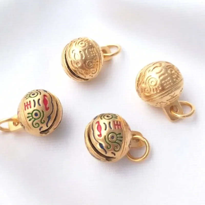 Brass Sand Gold Plated 13MM Enamel Tiger Head Bell Charms 1pcs DIY Woven Bracelet Palace Bell Findings