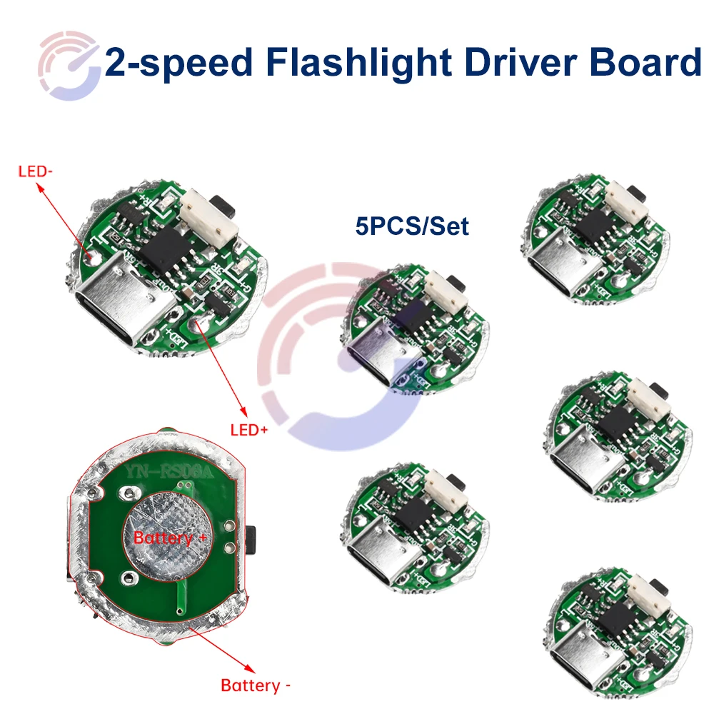 

5 шт., 2-скоростная плата драйвера фонарика, 10 Вт, аксессуары для драйвера фонарика, печатная плата, защита от перезаряда, печатная плата для 18650