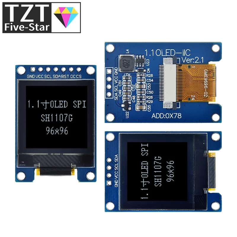 

1.1 Inch OLED Display 96×96 LCD Module Interface SPI SH1107 4PIN / 7PIN LCD 1.1 "OLED Vertical Screen Module White For Arduino