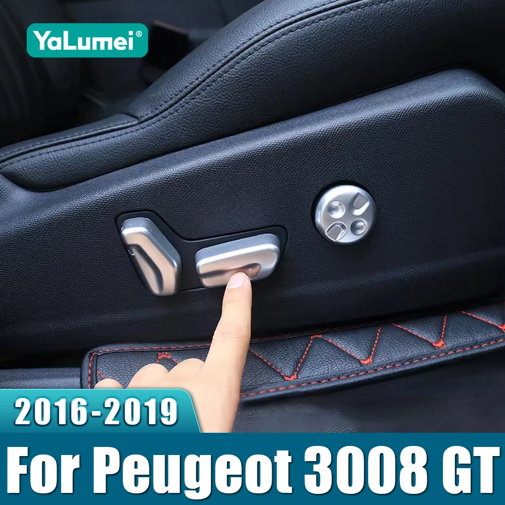ABS Silberne Autositz-Einstellschalter-Knopf-Abdeckungen, Innenraum-Zubehör für Peugeot 3008 GT 2016 2017 2018 2019 3008GT MK2