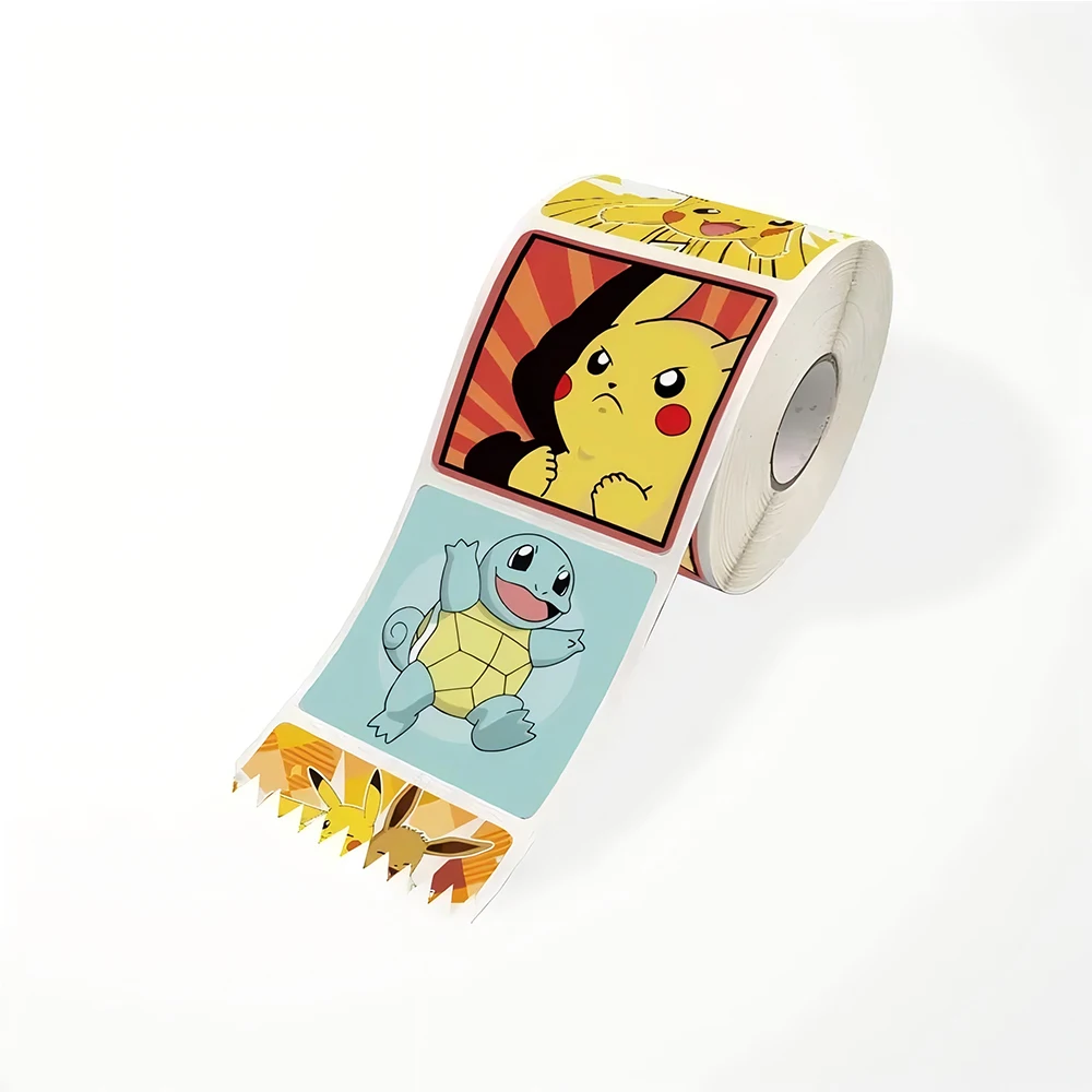 

500pcs Cute Pikachu Pokemon Anime Stickers Roll Funny Squirtle Sealing Decals DIY Laptop Phone Cartoon Reward Sticker Gifts Toys