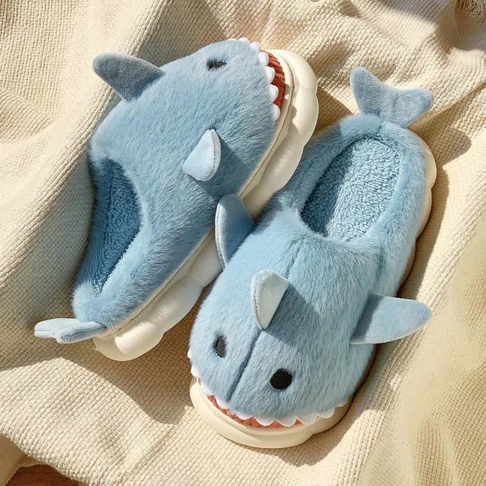 Cloudy Sharks Slipper Shark Slippers Slides Loafers Animals Winter Fluffy Slippers Anti Slip Winter Shoes Warm Fur Slippers