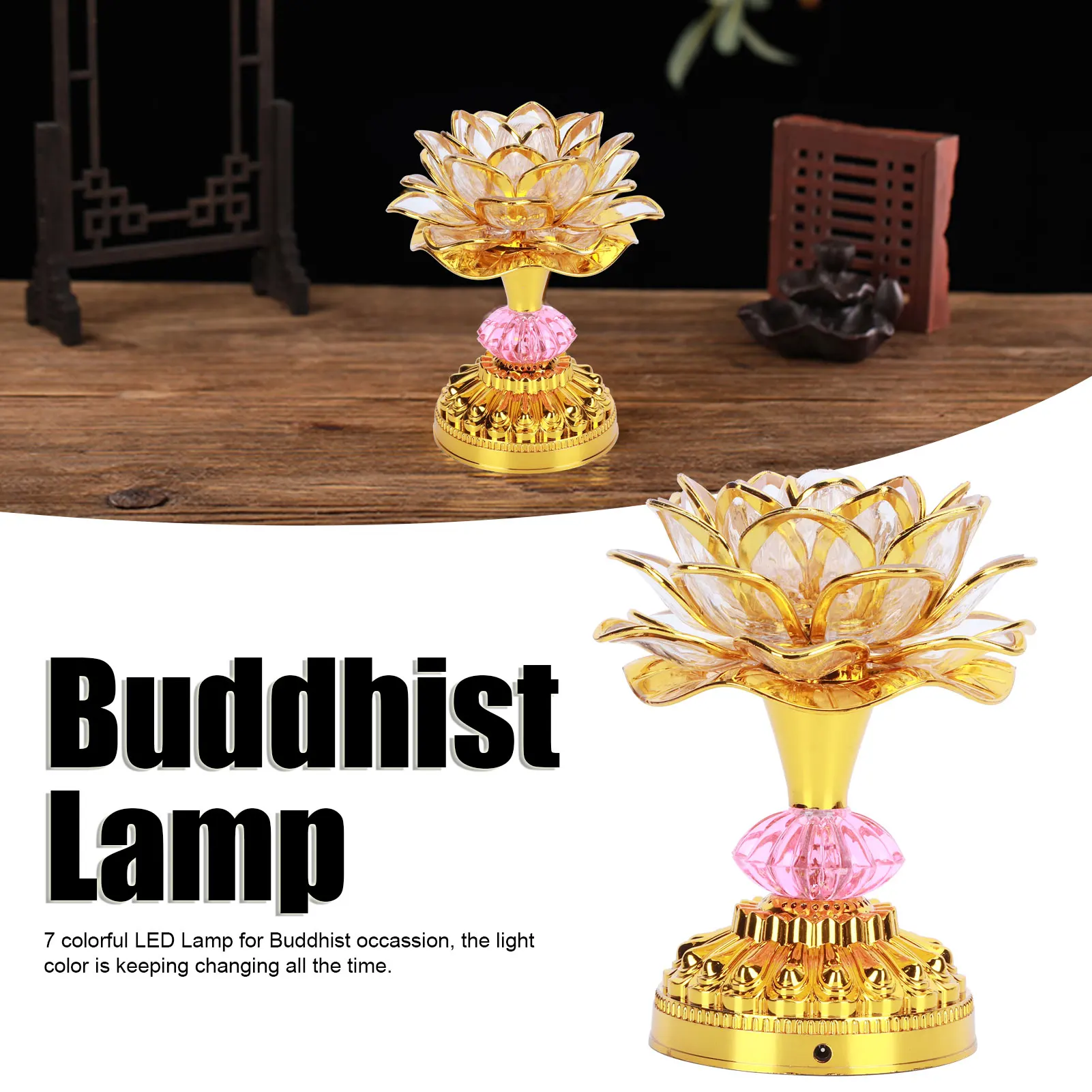 Buddha Light Buddhist Lamp LED Buddhist Lamp 7 Color Changing Temple Light Buddhist Supplies Decor US 100‑240V LED Flower Lamp