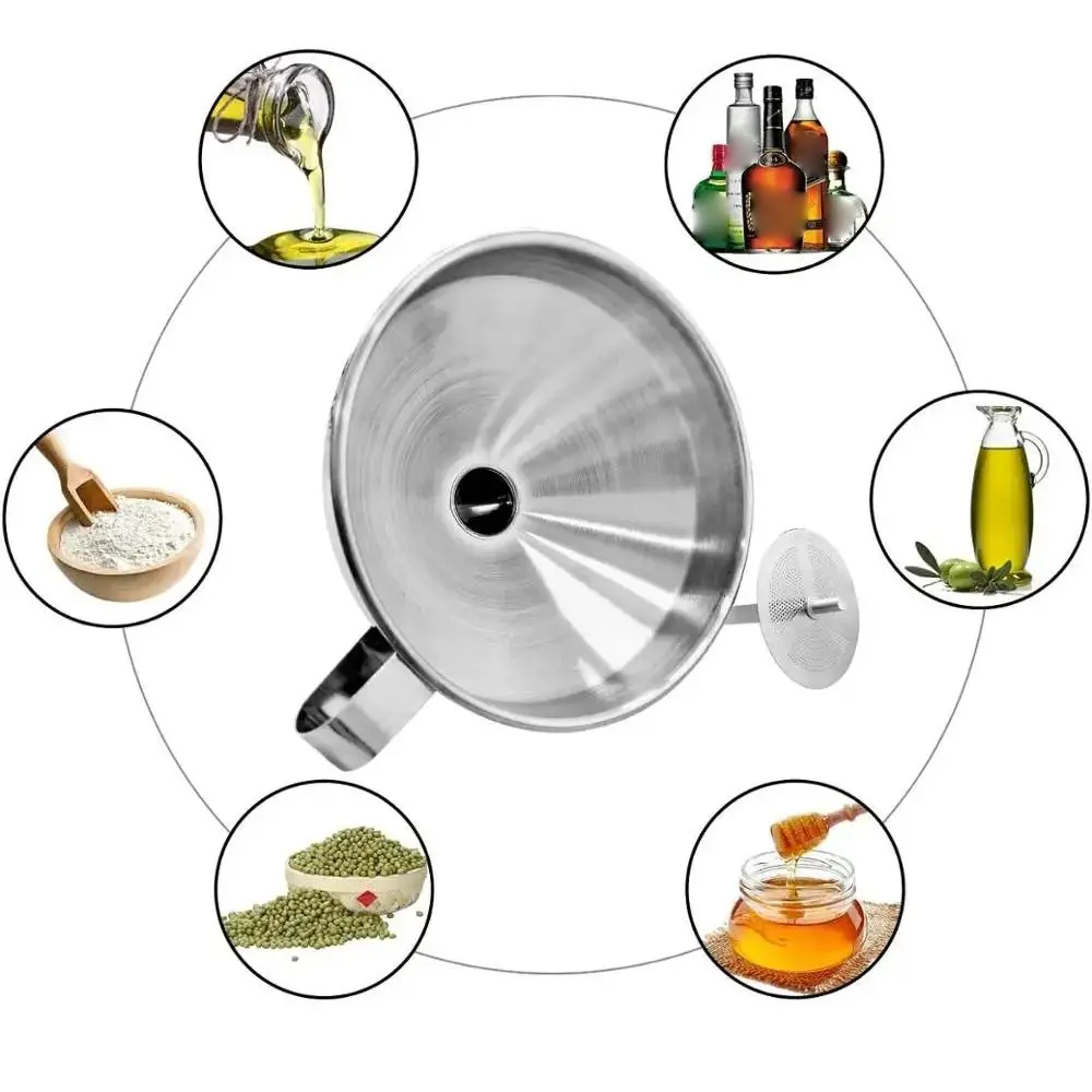 Edelstahltrichter mit breiter Öffnung und abnehmbarem Filter, Gewürz- und Speiseölfiltersieb, Küchenwerkzeug, Wein-Spülwerkzeug – Detail 13
