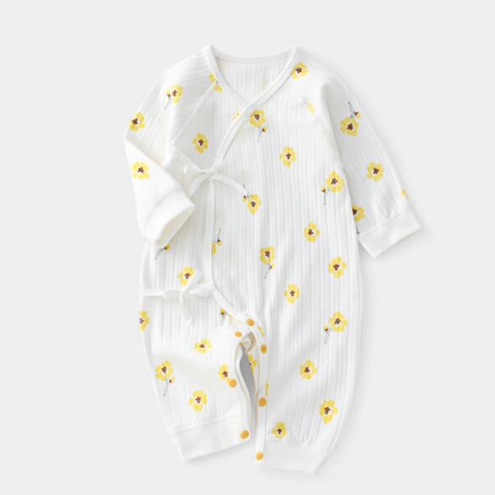 

Комбинезон для маленьких девочек, хлопковый комбинезон с цветочным принтом, весенне-осенняя одежда для новорожденных, больничный комбинезон с длинными рукавами для детей 0-6 месяцев